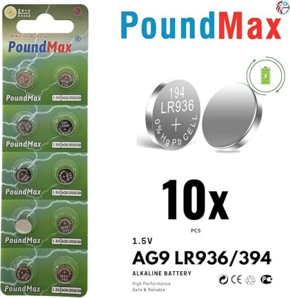 PoundMax - 10x AG9 (LR45, LR936, 394) 1.5V - Poundmax alkalin düğme piller | 1x 10'lu pake