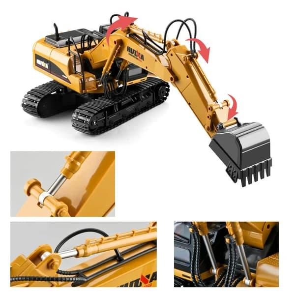 HUINA 1/14 Yüksek Kalite 15 Kanal RC Model Ekskavatör Paletli Metal Kepçe Uzaktan Kumandalı Çok Fonksiyonlu İş Makinası - 2.4G Full Fonksiyon Sesli ve Işıklı - 1550 -