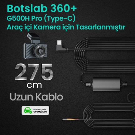 360+ Botslab G500H Pro Type-C Araç İçi Kamera Park Modu Akü Bağlantı Kablosu (24 Saat Kayıt) - Thumbnail