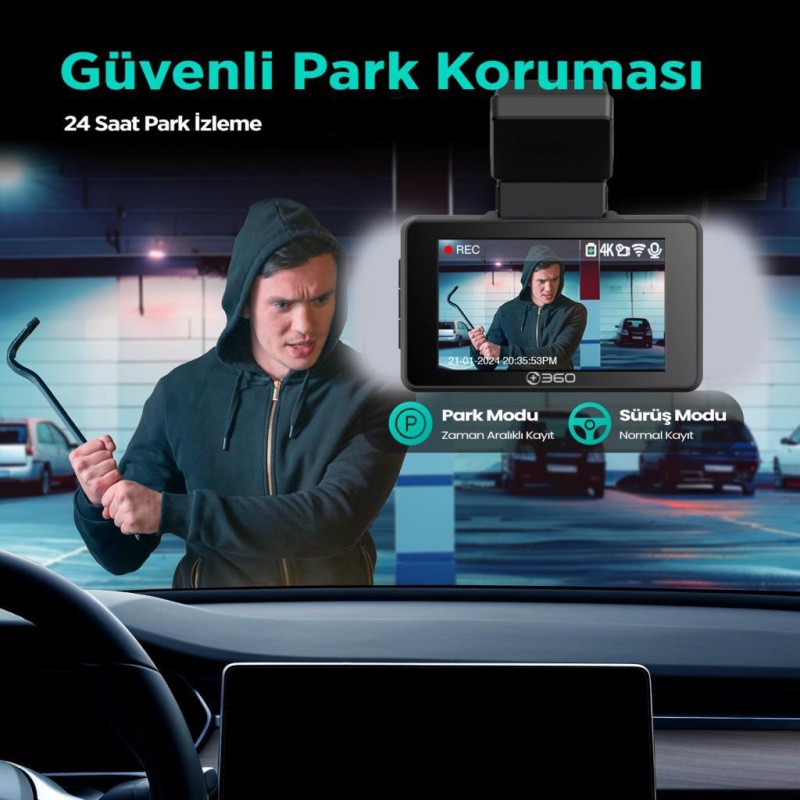 360+ Botslab G500H Pro Type-C Araç İçi Kamera Park Modu Akü Bağlantı Kablosu (24 Saat Kayıt)