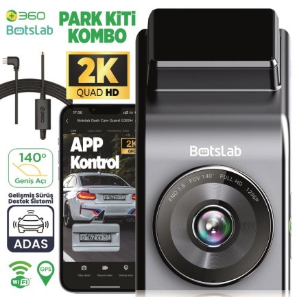 360+ - 360+ Botslab G300H Pro 2K QHD ADAS Wifi + GPS 140° Geniş Açı Gece Görüşlü Akıllı Araç İçi Kamera + Park Modu Bağlantı Kablosu Combo 