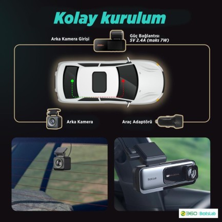 360+ G980H ADAS Ön Gerçek 4K UHD - Arka 1080P FHD 170° Geniş Açı Lens Gece Görüşü Dahili Gps Modülü Akıllı Araç İçi Kamera (64GB HAFIZA KARTI HEDİYELİ)+Park Modu Kiti Bağlantı Kablosu Combo - Thumbnail