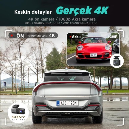 360+ G980H ADAS Ön Gerçek 4K UHD - Arka 1080P FHD 170° Geniş Açı Lens Gece Görüşü Dahili Gps Modülü Akıllı Araç İçi Kamera (64GB HAFIZA KARTI HEDİYELİ)+Park Modu Kiti Bağlantı Kablosu Combo - Thumbnail