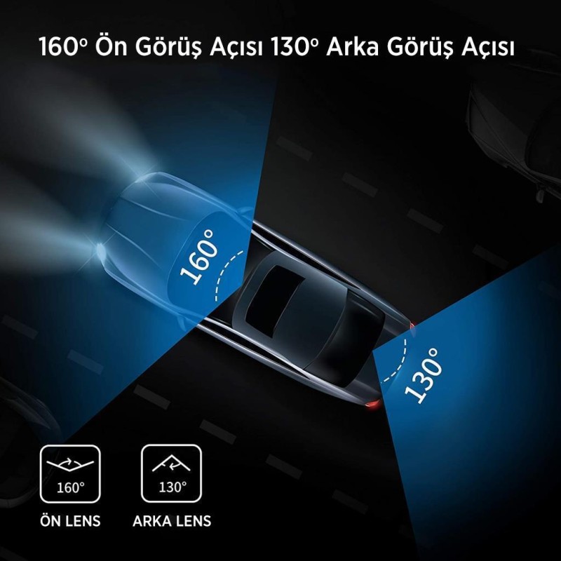 360+ G500H Wifi + GPS 2K Çift Kameralı 160° Geniş Açı Lens Gece Görüşlü Akıllı Araç İçi Kamera + 1080P Arka Kamera + Samsung 128GB Combo