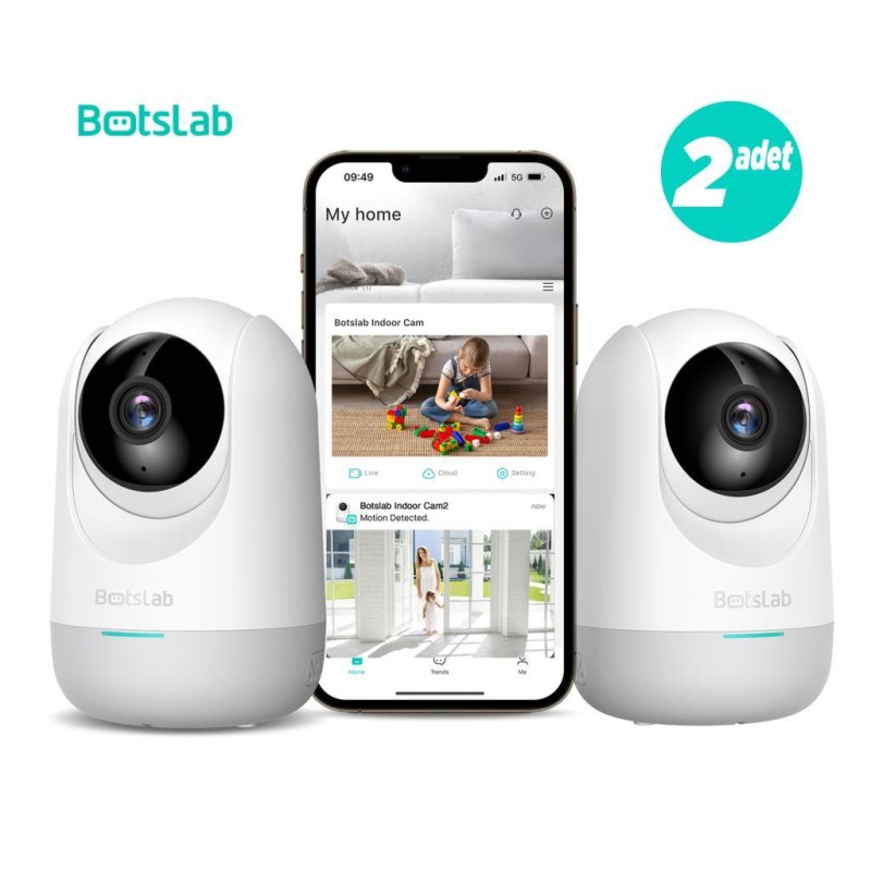 Botslab 360+ C211 2K Pro Mini Bundle WiFi 360° Akıllı Güvenlik Kamerası Bebek Monitörü Evcil Hayvan Kamerası İç Mekan Kamerası IP Kamera 2'Li Paket (Distribütör Garantili)