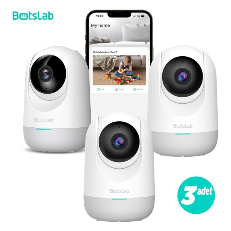 Botslab 360+ C211 2K Pro Small Bundle WiFi 360° Akıllı Güvenlik Kamerası Bebek Monitörü Evcil Hayvan Kamerası İç Mekan Kamerası IP Kamera 3'Lü Paket (Distribütör Garantili)