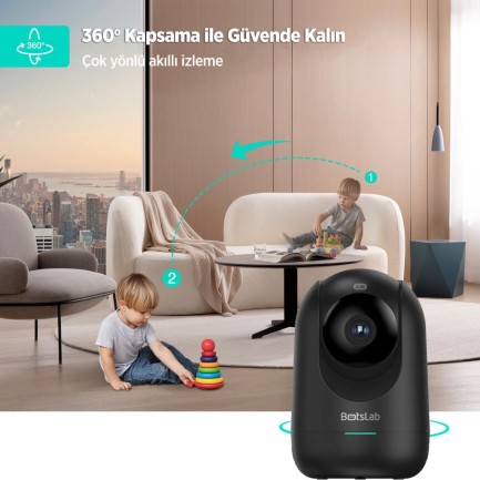 Botslab 360+ C211 2K Pro WiFi 360° Akıllı Güvenlik Kamerası Bebek Monitörü Evcil Hayvan Kamerası İç Mekan Kamerası IP Kamera Yeni Versiyon Siyah (Distribütör Garantili) - Thumbnail