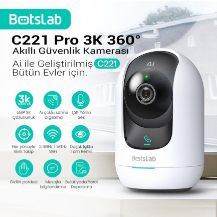 Botslab 360+ C221 Pro 3K 360° Akıllı Güvenlik Kamerası Bebek Monitörü Evcil Hayvan Kamerası İç Mekan Kamerası IP Kamera - Thumbnail