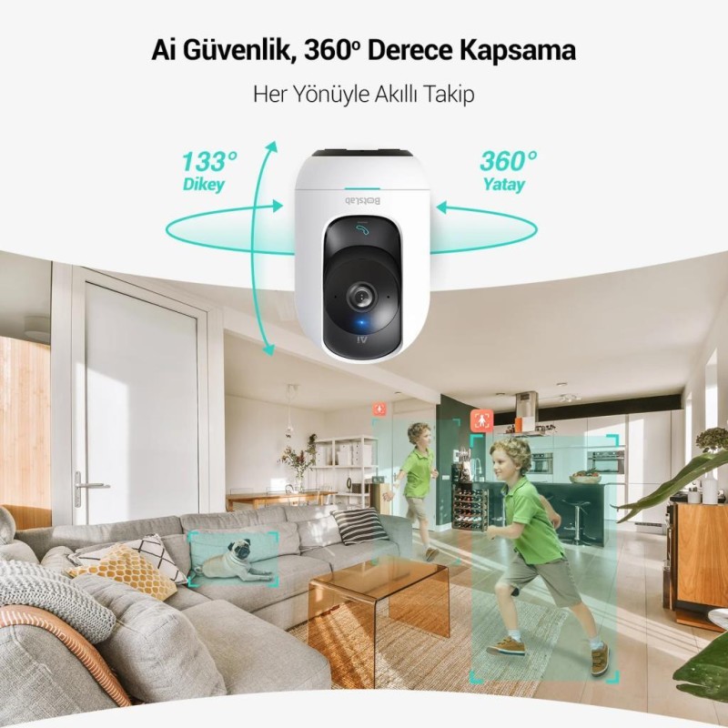 Botslab 360+ C221 Pro 3K 360° Akıllı Güvenlik Kamerası Bebek Monitörü Evcil Hayvan Kamerası İç Mekan Kamerası IP Kamera