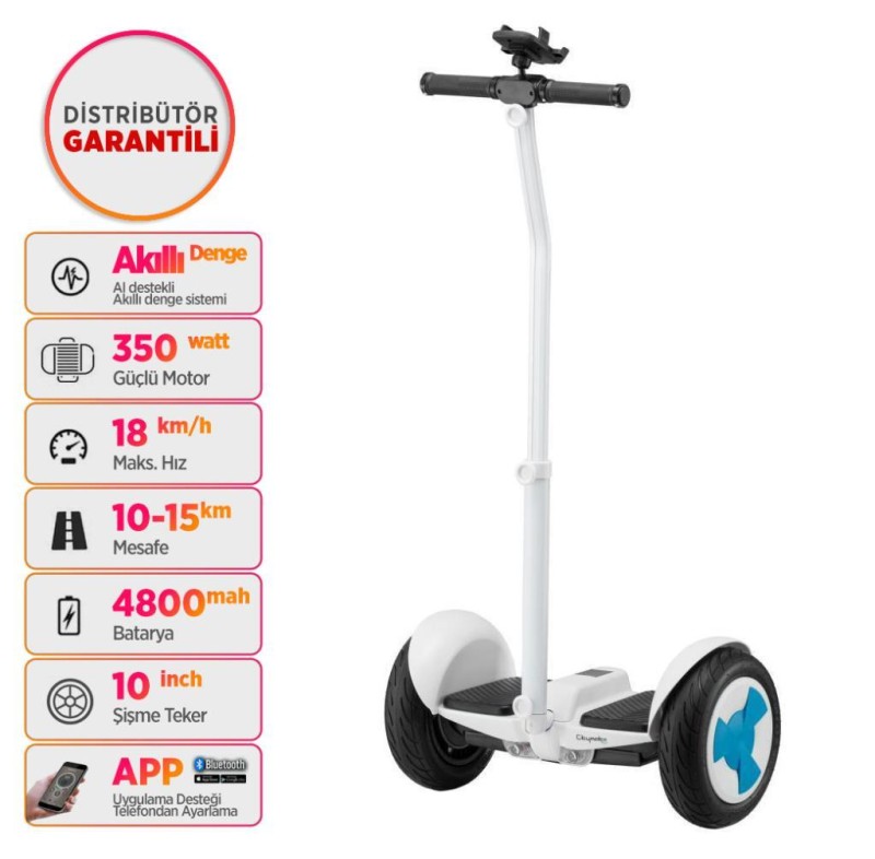 Citymate Ninebot Plus Elektrikli Kaykay Hoverboard Scooter Çubuklu Bluetooth Beyaz