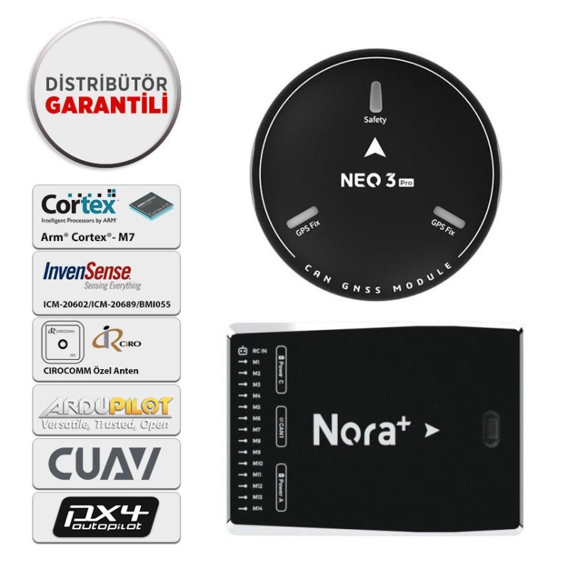 CUAV Nora+ Uçuş Kontrol Kartı Flight Controller Otopilot Sistemi PIX&APM +CUAV NEO 3 Pro GPS GNSS U-BLOX M9N Combo (Distribütör Garantili)