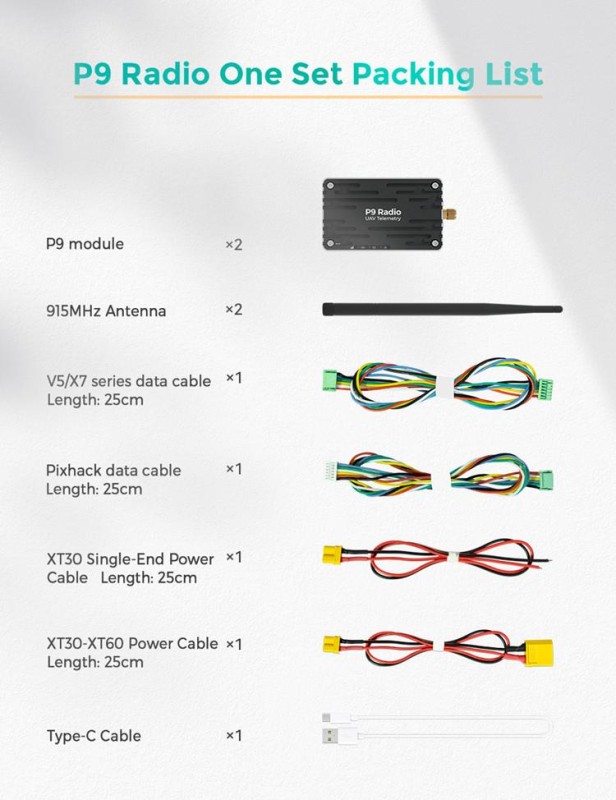 CUAV P9 Radio Modem Ultra Uzun Mesafe Radyo Telemetri Seti Bundle - 60KM (Distribütör Garantili)