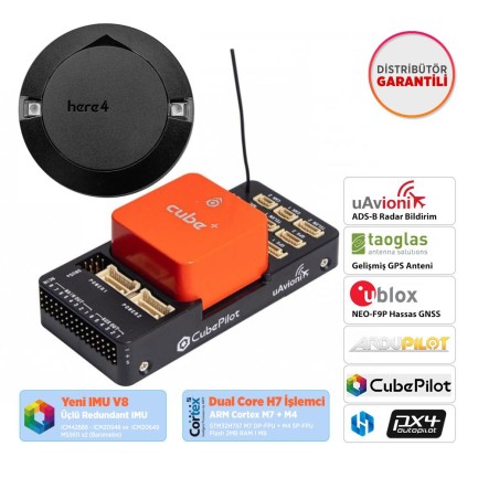 Pixhawk - CubePilot Pixhawk The Cube Orange+ (IMU V8) Standard Set Otopilot Sistemi (ADS-B Carrier Board) + HERE4 Multiband RTK CAN GPS/GNSS Combo Set (Distribütör Garantili) (ÖN SİPARİŞ - 15 EYLÜL)