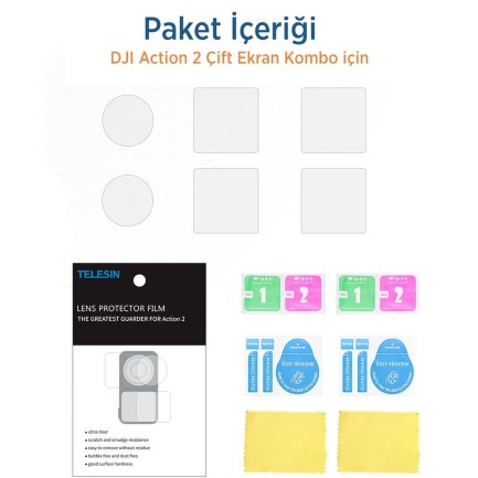 DJI Action 2 Dual-Screen İçin Temperli Kırılmaz Cam Filmi Ekran Koruyucu ( 2x Lens Koruması + 4x Ekran Koruması ) - Thumbnail