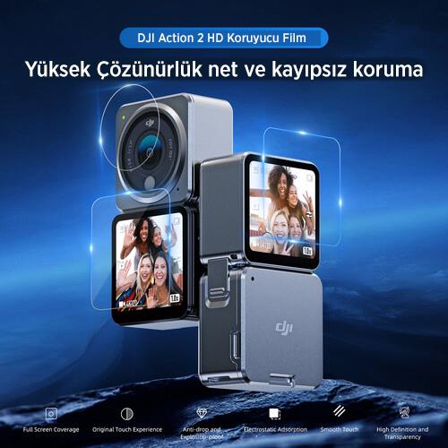 DJI Action 2 Dual-Screen İçin Temperli Kırılmaz Cam Filmi Ekran Koruyucu ( 2x Lens Koruması + 4x Ekran Koruması )