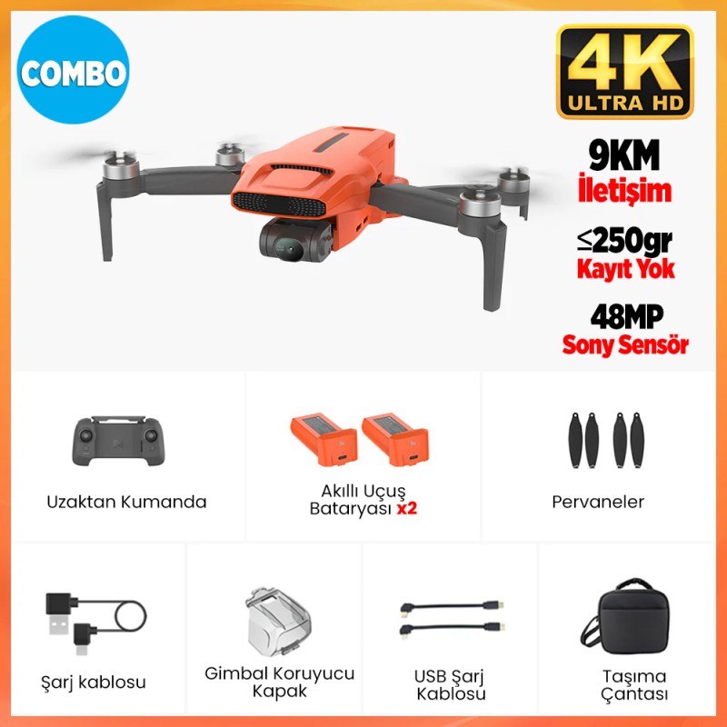 FIMI Mini 3 Combo Drone - 4K 60fps Video - Sony 48MP Sensör - 250gr Kayıtsız - Dual Bant 9km