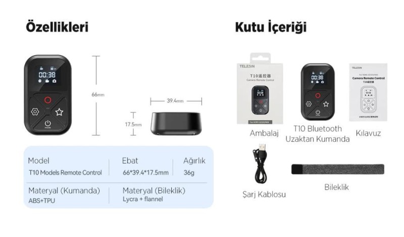 GoPro Aksiyon Kameraları İçin The Remote Uzaktan Kumanda 3.0 ( GoPro Hero13 Black,Hero12 Black /Hero11 /Hero10/Hero9/Hero8/GoPro Max )