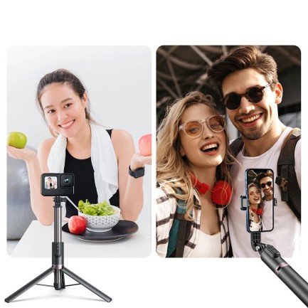 GoPro Aksiyon Kameraları İçin VLOG Bluetooth Uzaktan Kumandalı 1.3 Metre Selfie Çubuğu + Tripod ( GoPro Hero12 Black Hero11 Black / Hero10 Black / Hero9 / Hero8 / Max / Telefon ) - 2023 Versiyon - Thumbnail