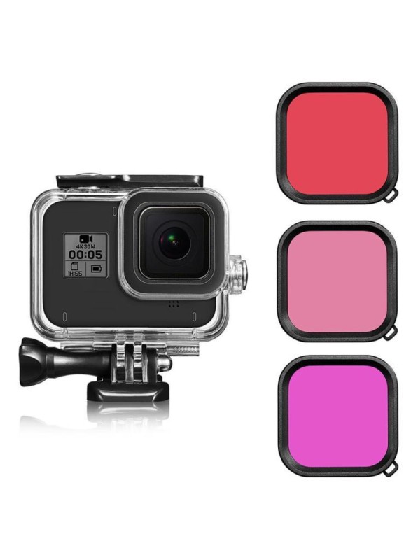 GoPro Hero 8 Black Waterproof Case + Diving Filter (3adet)