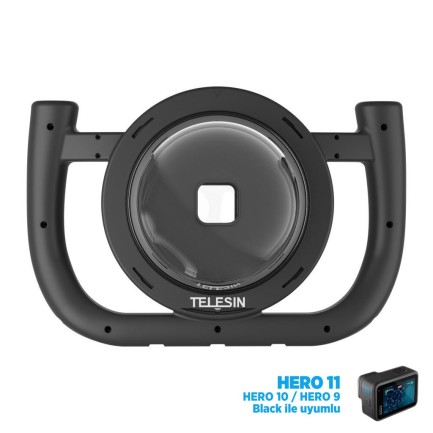 GoPro Hero12 Black / Hero11 / Hero10 / Hero9 Black İçin Çift El Dome Port Housing Su Geçirmez Su Altı ve Üstü Yarım Küre - Thumbnail