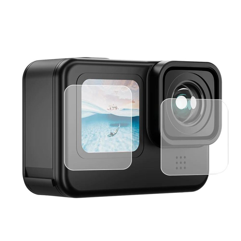 GoPro Hero12 Black / Hero11 / Hero10 / Hero9 Black İçin Temperli Kırılmaz Cam Filmi Ekran Koruyucu ( Ön Ekran + Arka Ekran + Lens )