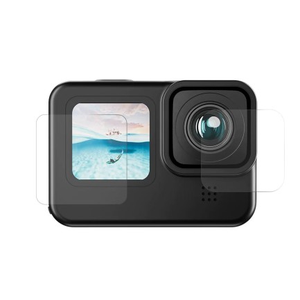 GoPro Hero12 Black / Hero11 / Hero10 / Hero9 Black İçin Temperli Kırılmaz Cam Filmi Ekran Koruyucu ( Ön Ekran + Arka Ekran + Lens ) - Thumbnail