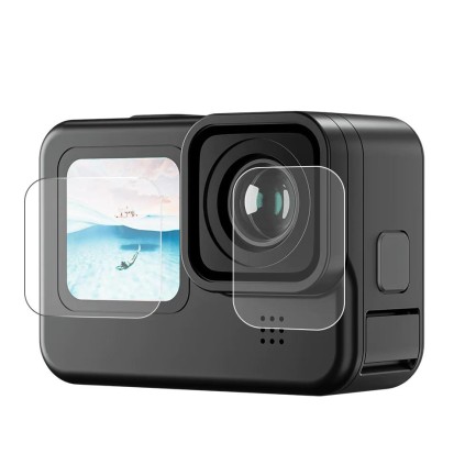 GoPro Hero12 Black / Hero11 / Hero10 / Hero9 Black İçin Temperli Kırılmaz Cam Filmi Ekran Koruyucu ( Ön Ekran + Arka Ekran + Lens ) - Thumbnail