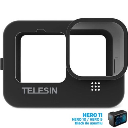 GoPro HERO11 Black / HERO10 Black / HERO9 Black Silikon Koruma Kılıfı + Bileklik + Boyunluk Siyah - Thumbnail