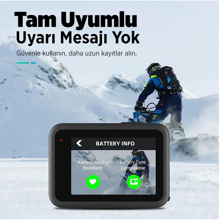 GoPro Şarj Edilebilir Yedek Batarya Fast Charging 1750mAh Mavi (Hero12 , Hero11 ,Hero10,Hero9 Black)