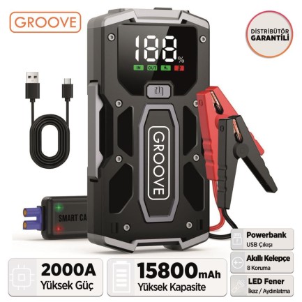 GROOVE - GROOVE M01 15800mAh 2000A Akü Takviye Cihazı Taşınabilir Jump Starter (Powerbank+Led Lamba+LCD Ekran)