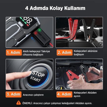 GROOVE M01 15800mAh 2000A Akü Takviye Cihazı Taşınabilir Jump Starter (Powerbank+Led Lamba+LCD Ekran) - Thumbnail