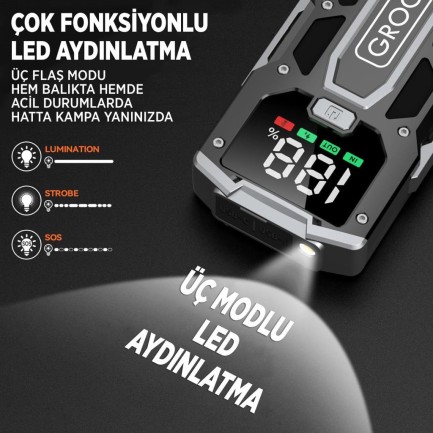 GROOVE M01 15800mAh 2000A Akü Takviye Cihazı Taşınabilir Jump Starter (Powerbank+Led Lamba+LCD Ekran) - Thumbnail