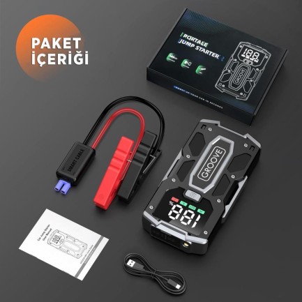 GROOVE M01 15800mAh 2000A Akü Takviye Cihazı Taşınabilir Jump Starter (Powerbank+Led Lamba+LCD Ekran) - Thumbnail