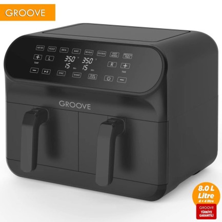 Groove Max Plus XXL 1800W (4Lt+4Lt) 8Lt Çift Hazneli Smart Airfryer Air Fryer Yağsız Sıcak Hava Fritözü Siyah - Thumbnail