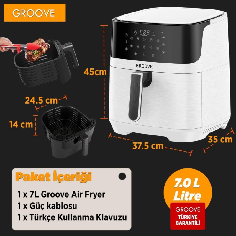 Groove Max XXL 7L 1800W WiFi Smart Airfryer Air Fryer Yağsız Sıcak Hava Fritözü Beyaz