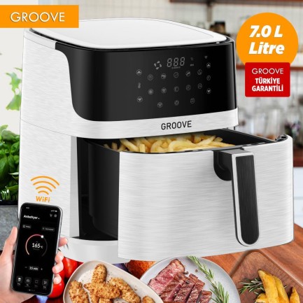 GROOVE - Groove Max XXL 7L 1800W WiFi Smart Airfryer Air Fryer Yağsız Sıcak Hava Fritözü Beyaz