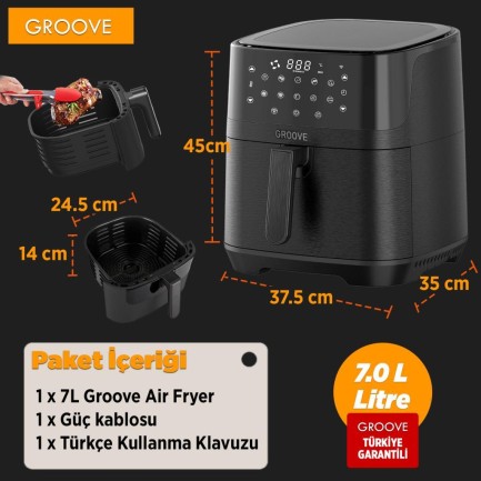 Groove Max XXL 7L 1800W WiFi Smart Airfryer Air Fryer Yağsız Sıcak Hava Fritözü Siyah - Thumbnail