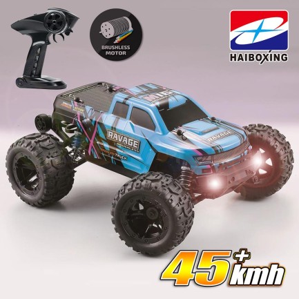 HAIBOXING - HAIBOXING RC 1/16 Ravage 45+ KM/H Sürat Uzaktan Kumandalı RC Model Araba RTR Elektrikli 4WD Brushless Fırçasız Offroad Truck (Mavi)