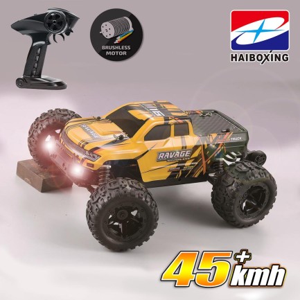 HAIBOXING - HAIBOXING RC 1/16 Ravage 45+ KM/H Sürat Uzaktan Kumandalı RC Model Araba RTR Elektrikli 4WD Brushless Fırçasız Offroad Truck (Sarı)