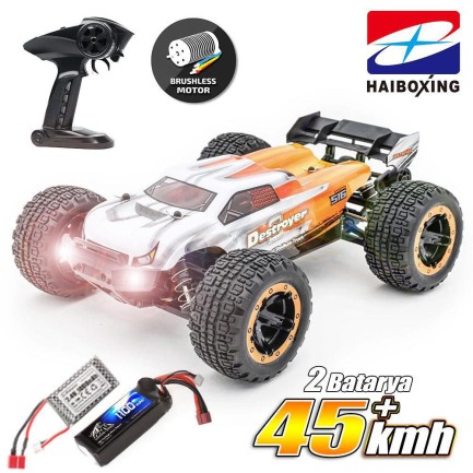 HAIBOXING - HAIBOXING RC 1/16 Destroyer 45KM+ Sürat Uzaktan Kumandalı Model RC Model Araba RTR Elektrikli 4WD Brushless Fırçasız Truggy Truck (Turuncu) + 1100 mAh 7.4V 2S 30C Lipo Batarya