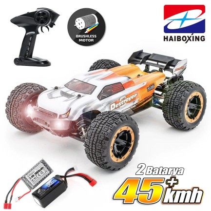 HAIBOXING - HAIBOXING RC 1/16 Destroyer 45KM+ Sürat Uzaktan Kumandalı Model RC Model Araba RTR Elektrikli 4WD Brushless Fırçasız Truggy Truck (Turuncu) + 1300 mAh 7.4V 2S 30C Lipo Batarya