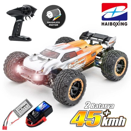 HAIBOXING - HAIBOXING RC 1/16 Destroyer 45KM+ Sürat Uzaktan Kumandalı Model RC Model Araba RTR Elektrikli 4WD Brushless Fırçasız Truggy Truck (Turuncu) + 1500 mAh 7.4V 2S 30C Lipo Batarya