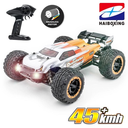 HAIBOXING - HAIBOXING RC 1/16 Destroyer 45 KM+ Sürat Uzaktan Kumandalı Model RC Model Araba RTR Elektrikli 4WD Brushless Fırçasız Truggy Truck (Turuncu)