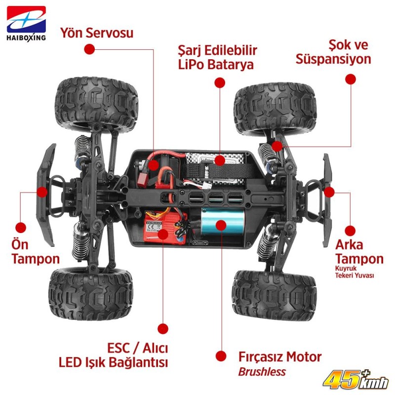 HAIBOXING 1/16 Destroyer Uzaktan Kumandalı Model Araba RTR 4WD Brushless Truck (Turuncu) + Extra Bataryalı