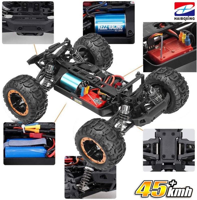 HAIBOXING RC 1/16 Destroyer 45KM+ Sürat Uzaktan Kumandalı Model RC Model Araba RTR Elektrikli 4WD Brushless Fırçasız Truggy Truck (Yeşil) + 1100 mAh 7.4V 2S 30C Lipo Batarya