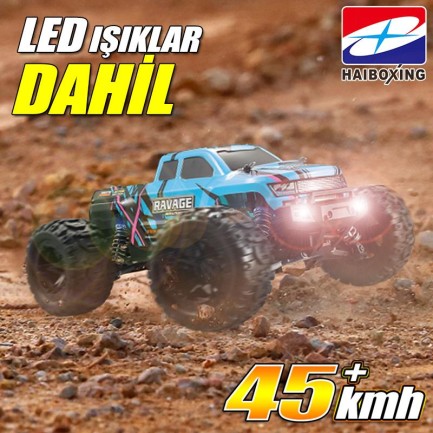 HAIBOXING RC 1/16 Ravage 45+ KM/H Sürat Uzaktan Kumandalı RC Model Araba RTR Elektrikli 4WD Brushless Fırçasız Offroad Truck (Mavi) + 1100 mAh 7.4V 2S 30C Lipo Batarya - Thumbnail