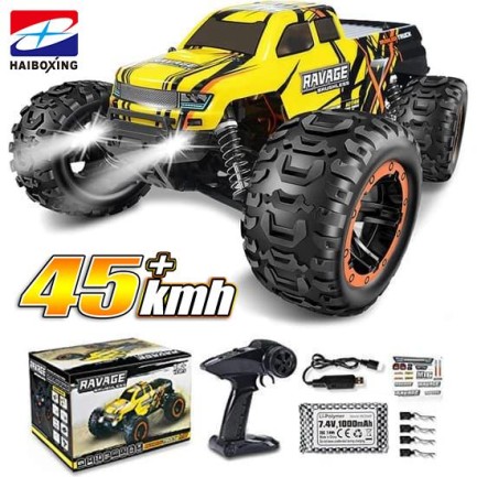 HAIBOXING RC 1/16 Ravage 45+ KM/H Sürat Uzaktan Kumandalı RC Model Araba RTR Elektrikli 4WD Brushless Fırçasız Offroad Truck (Sarı) + 1100 mAh 7.4V 2S 30C Lipo Batarya - Thumbnail