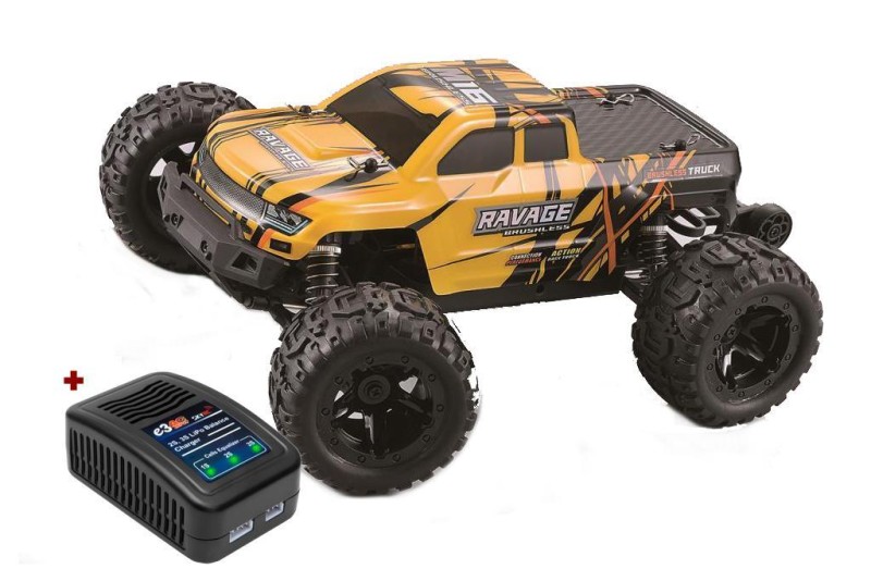 HAIBOXING 1/16th scale 4WD Brushless Truck Uzaktan Kumandalı Araba RTR (Sarı) + SKYRC E3 LiPO Hızlı Şarj Edici