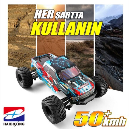 HAIBOXING RC 1/12 903 Vanguard 50+ KM/H Sürat 4X4 Uzaktan Kumandalı RC Model Araba RTR Elektrikli 4WD Offroad Truck (Mavi) - Thumbnail