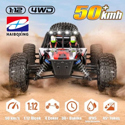 HAIBOXING RC 1/12 905A 50+ KM/H Sürat 4X4 Uzaktan Kumandalı RC Model Araba RTR Elektrikli 4WD Brushless Fırçasız Offroad Truck (Kırmızı) - Thumbnail